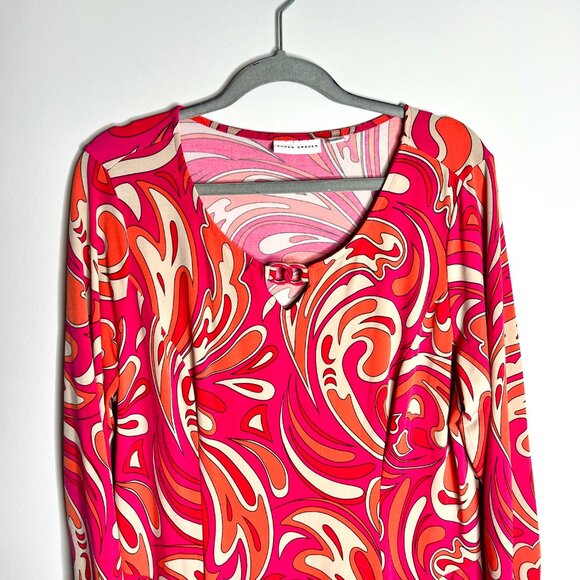 Susan Graver Liquid Knit A-line Dress Retro Swirl Print Bright Colorful Sz Large - Picture 3 of 5
